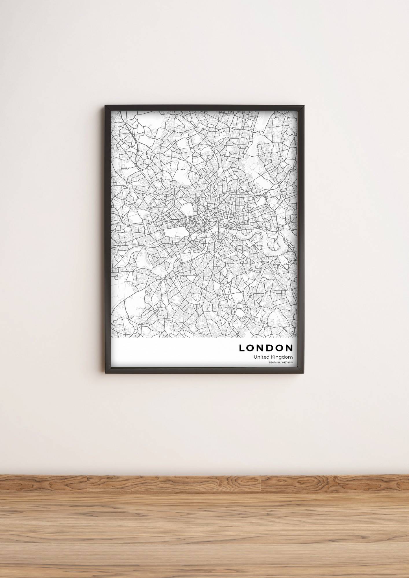 Quadro nero incorniciato Zamod 36x51cm Mappa di Londra in bianco e nero