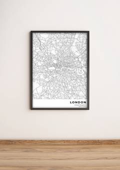 Dekoratives Wandbild mit Rahmen Schwarz Zamod 36x51cm Map of London Schwarz und Weiß