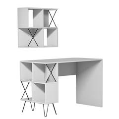 Officima Conjunto de escritorio y estantería de estilo industrial en madera blanca