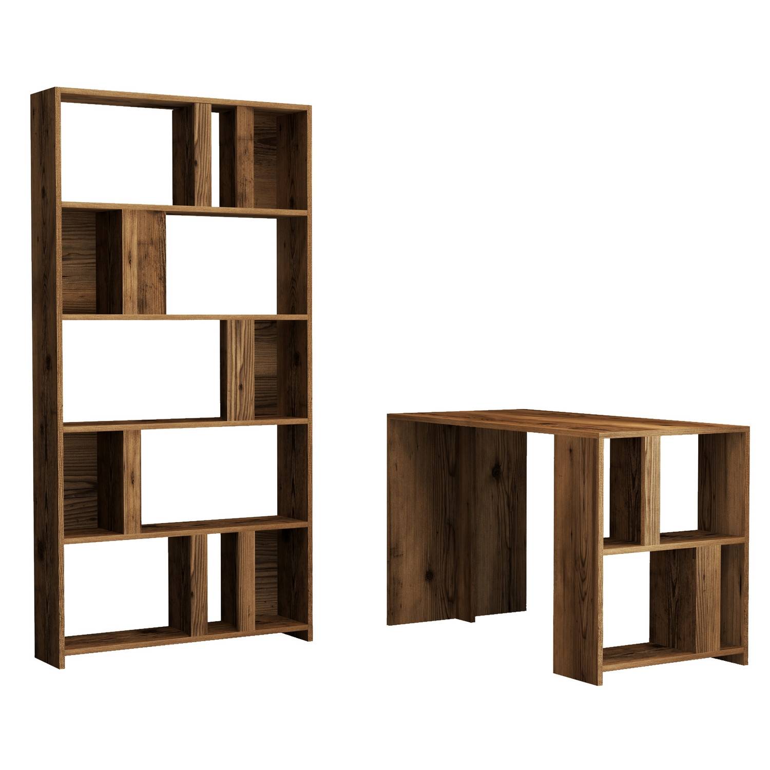 Officium Natuurlijk houten bureau en boekenkast set