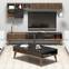 Conjunto de mueble de TV, mesa de centro y estantería de pared Diseño Ribera Madera oscura y efecto mármol negro