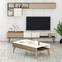 Conjunto de mueble de TV, mesa de centro y estantería de pared Diseño Ribera Madera clara y Crema