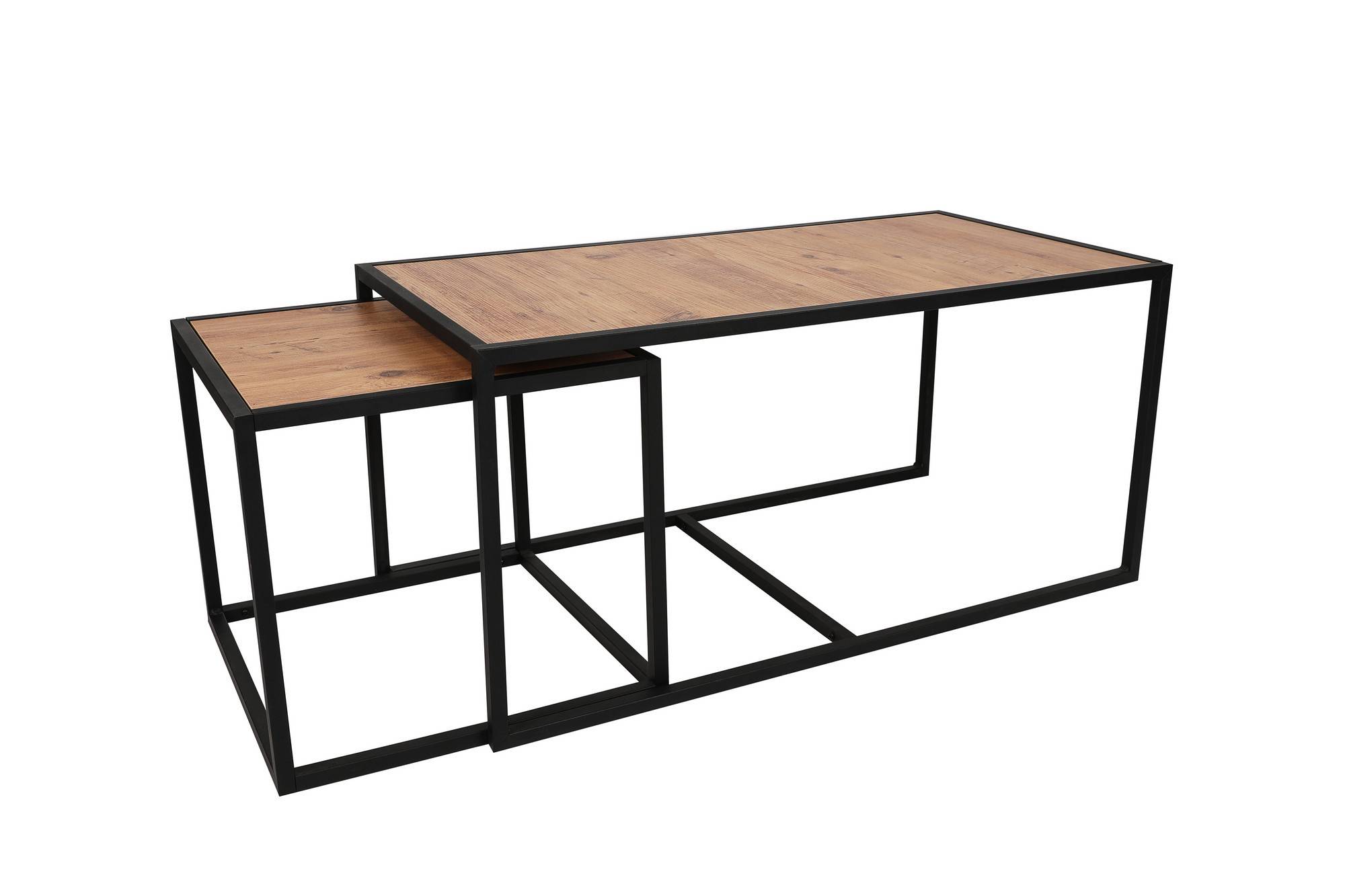 Set de 2 tables gigognes style industriel Genote Métal Noir et Bois clair