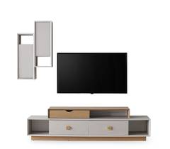 TV-Möbel mit 2 Wandregalen Mariani Weiß und Helles Holz