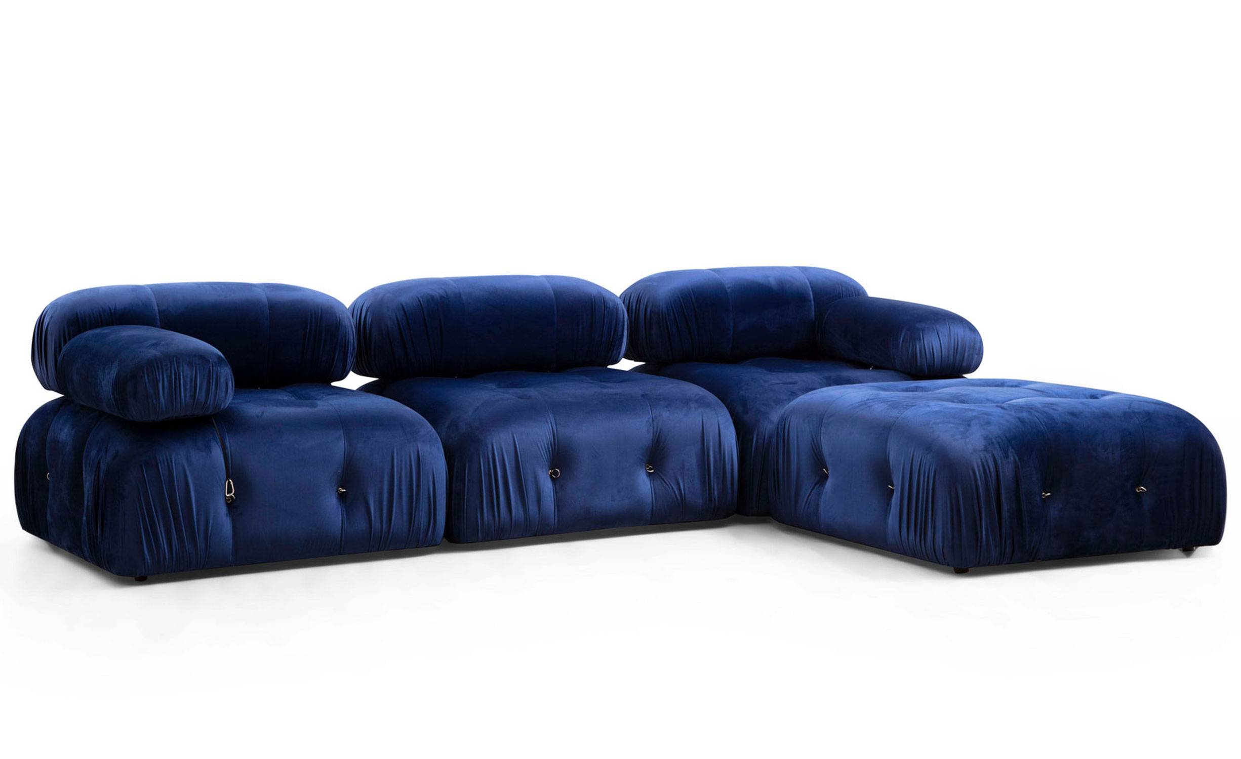Canapé d'angle modulable et transformable Nourhane Velours Bleu foncé