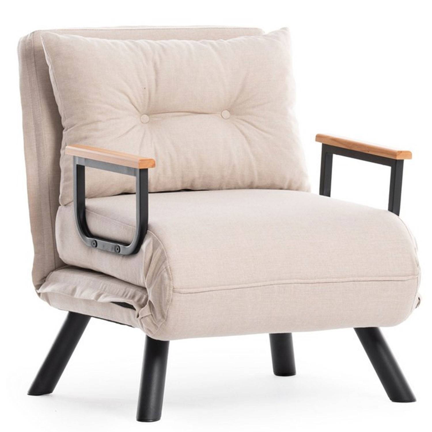 Yolanda verstelbare fauteuil Zwart metaal en roomwitte stof