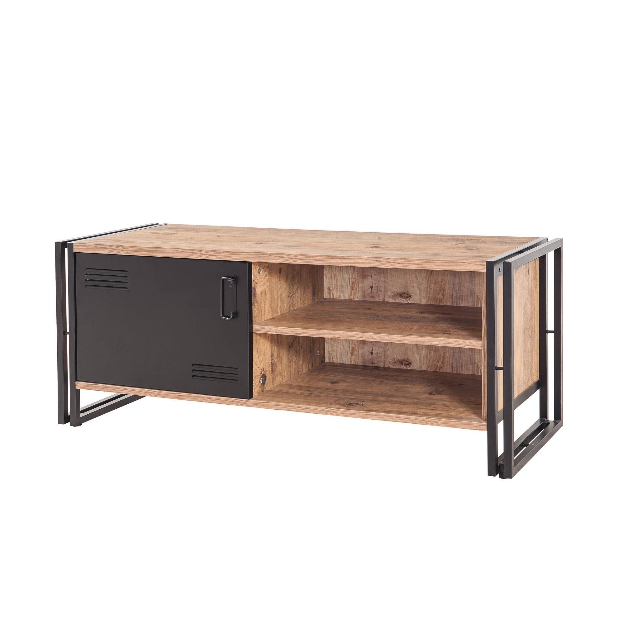 Senlid TV-meubel industriële stijl L130cm Zwart metaal en licht hout