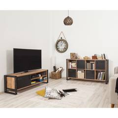 Senlid TV-meubel en dressoir in industriële stijl in zwart metaal en natuurlijk hout