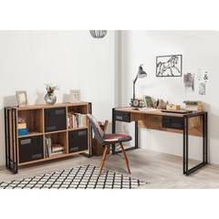 Senlid conjunto de escritorio y aparador de estilo industrial en metal negro y madera clara