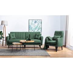 Conjunto de sofá cama y sillón de 2 plazas Ikaria Tela Verde