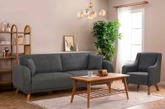Set di divano letto a 3 posti con contenitore e poltrona Occimis Tessuto Antracite