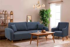 Set di divano trasformabile a 3 posti con contenitore e poltrona Occimis Tessuto blu scuro
