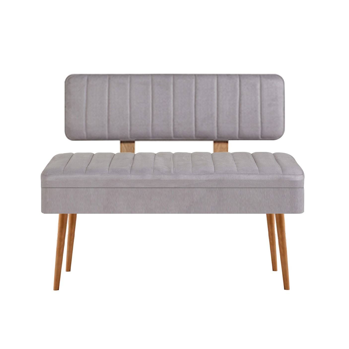 Molva asiento banco tapizado con respaldo L105cm Madera clara y tejido Gris