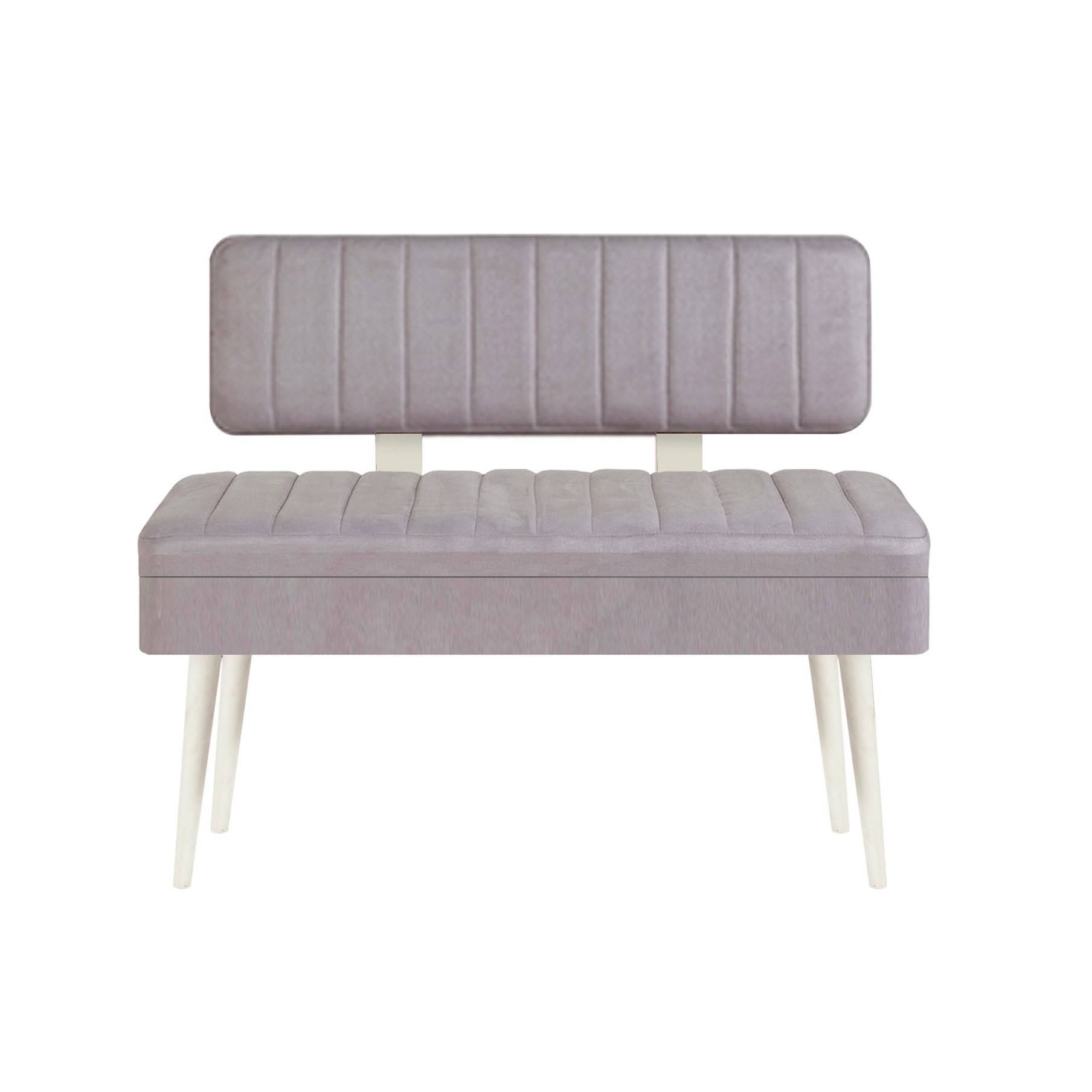 Molva asiento banco tapizado con respaldo L105cm Madera Blanco y Tela Gris