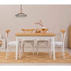 Set aus 4 Stühlen und 1 Tisch Iridus Weiß und Helles Holz