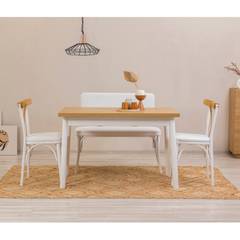 Set van 2 stoelen, 1 bank en 1 tafel Iridus wit en licht hout