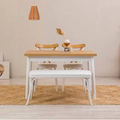 Set van 2 stoelen, 1 bank en 1 tafel Iridus wit en licht hout