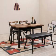 Set van 2 stoelen, 1 bank en 1 tafel Iridus zwart en donker hout