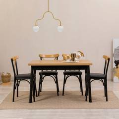 Set aus 4 Stühlen und 1 Tisch Iridus Schwarz und Helles Holz