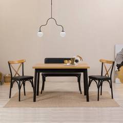Set van 2 stoelen, 1 bank en 1 tafel Iridus zwart en licht hout