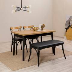 Set van 2 stoelen, 1 bank en 1 tafel Iridus Zwart en licht hout