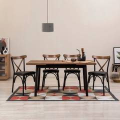 Set van 4 stoelen en 1 uitschuifbare tafel Iridus zwart en donker hout