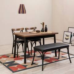 Set van 2 stoelen, 1 bank en 1 uitschuifbare tafel Iridus zwart en donker hout