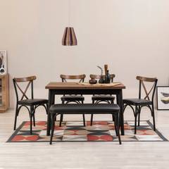 6-teiliges Esszimmerset mit ausziehbarem Tisch Iridus Schwarz und dunkles Holz