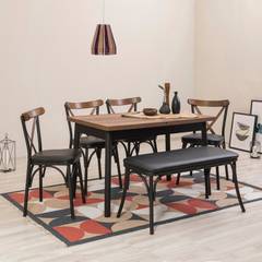 6-teiliges Esszimmerset mit ausziehbarem Tisch Iridus Schwarz und dunkles Holz
