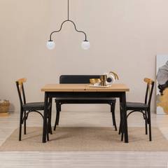 Set van 2 stoelen, 1 bank en 1 uitschuifbare tafel Iridus zwart en licht hout