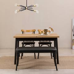 Set van 2 stoelen, 1 bank en 1 uitschuifbare tafel Iridus zwart en licht hout