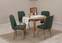 Set tavolo rotondo estensibile e 4 sedie Malva legno chiaro e tessuto verde.
