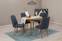 Set runde erweiterbare Tisch und 4 Stühle Malva Hellholz und Marineblauer Stoff