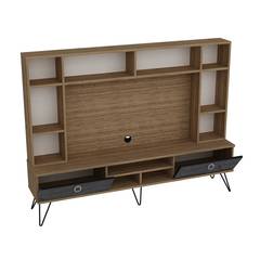 Ancara TV-meubel met ingebouwde boekenkast in natuurlijk hout en zwart marmereffect