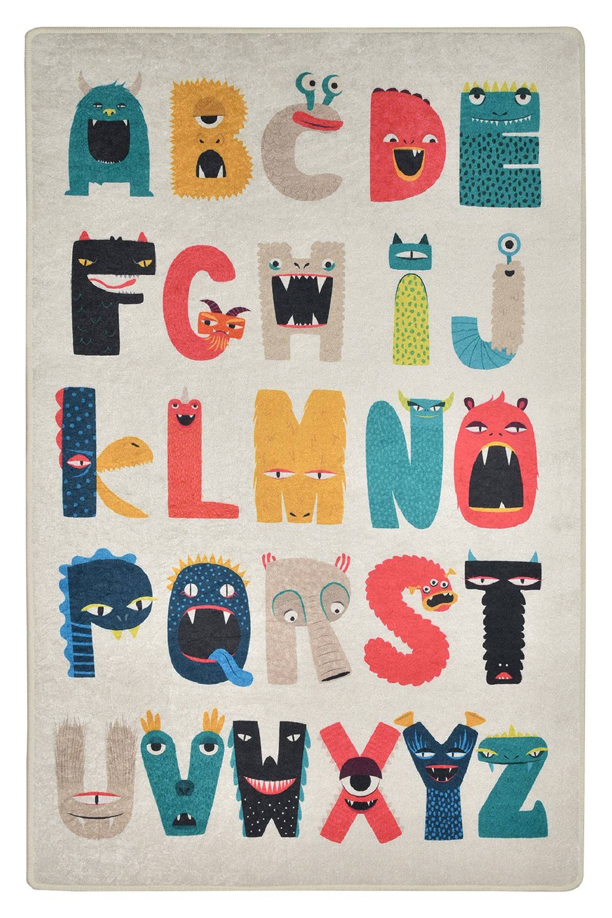 Alfombra Kiki 100x160cm Terciopelo Patrón Letras del alfabeto animado Multicolor