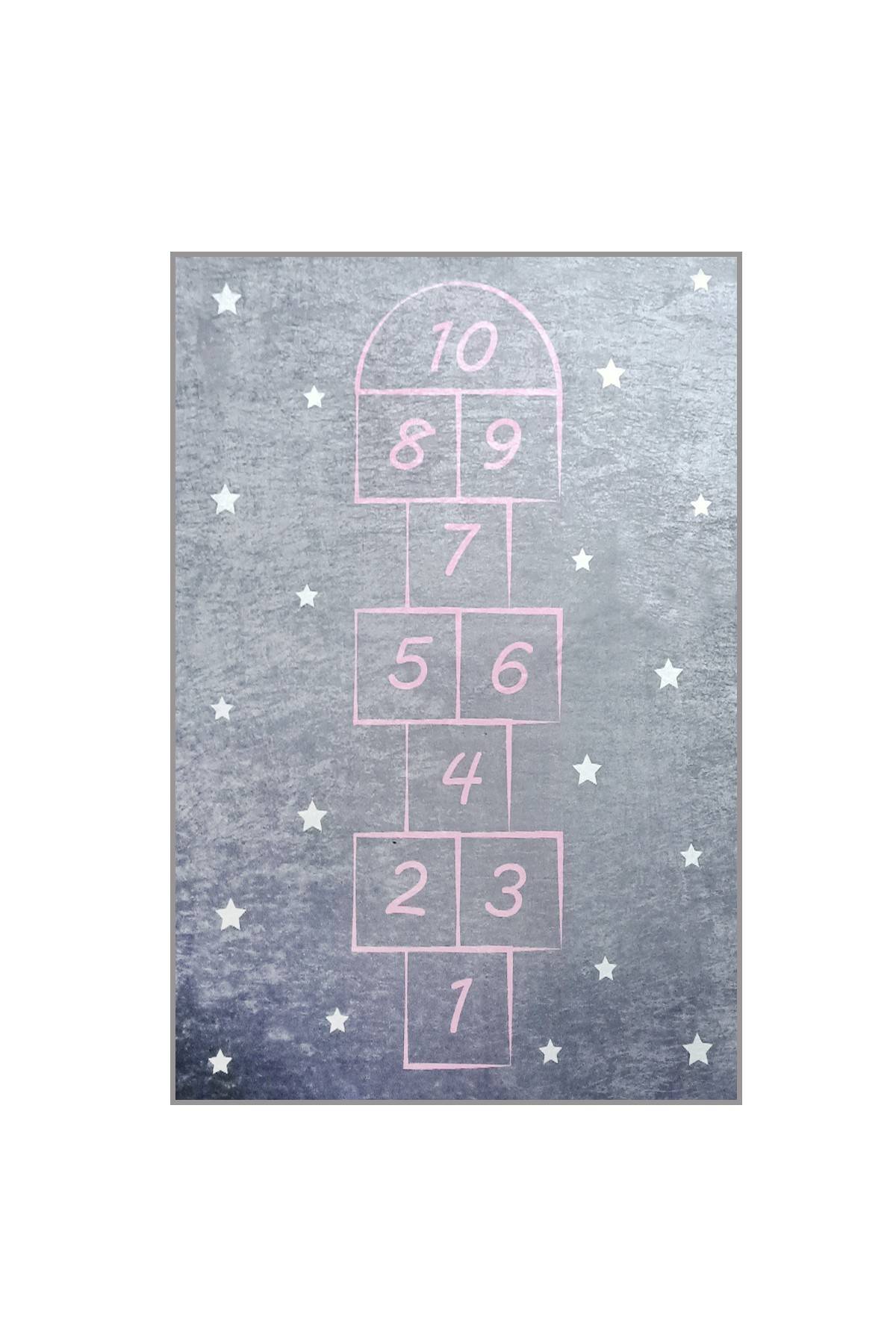 Kiki Teppich 100x160cm Velours Motiv Spiel mit Quadraten, Sternen Dunkelgrau und Rosa