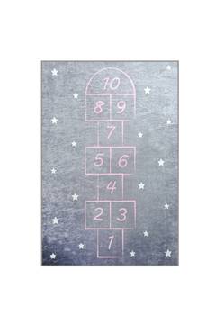 Kiki Teppich 140x190cm Velours Motiv Spiel mit Quadraten, Sternen Dunkelgrau und Rosa