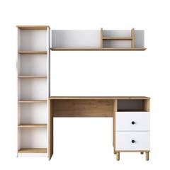 Schreibtisch mit Regal Bücherregal Evrard Helles Holz und Weiß