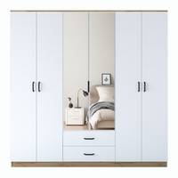 6-deurs kledingkast met 2 spiegels en 2 laden Colibris L180xH210cm Licht hout en wit