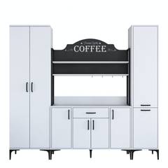 Küchenbuffet 8 Türen, 2 Regale und 1 Schublade Ariane L220cm Weiß