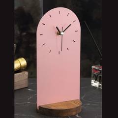 Reloj de mesa Lullye L12xH25cm Rosa y madera oscura