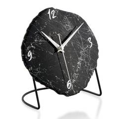 Reloj de sobremesa de diseño Galazi L18xH20cm Efecto mármol negro y negro