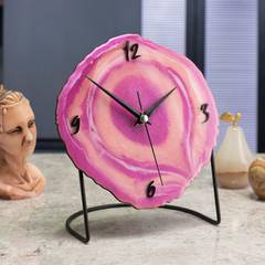 Reloj de sobremesa de diseño galazi L18xH20cm Motivo negro y moderno, fondo degradado rosa