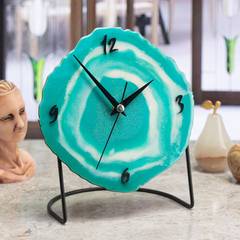 Horloge à poser design Galazi L18xH20cm Noir et Motif moderne , fond dégradé Turquoise
