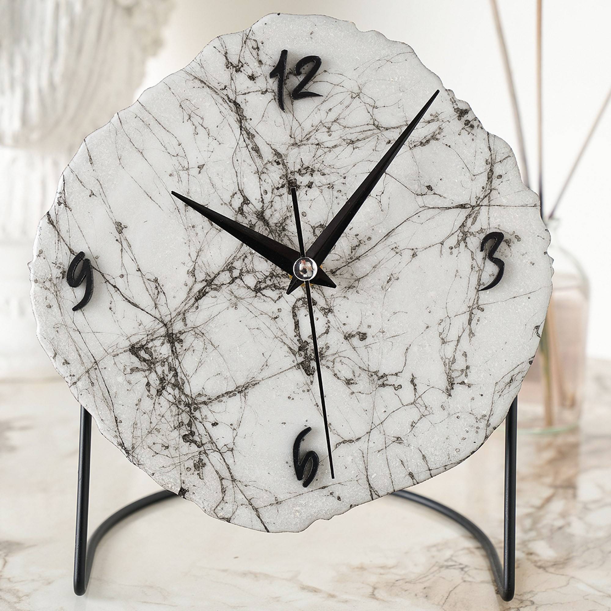 Orologio da tavolo di design Galazi L18xH20cm Effetto marmo bianco