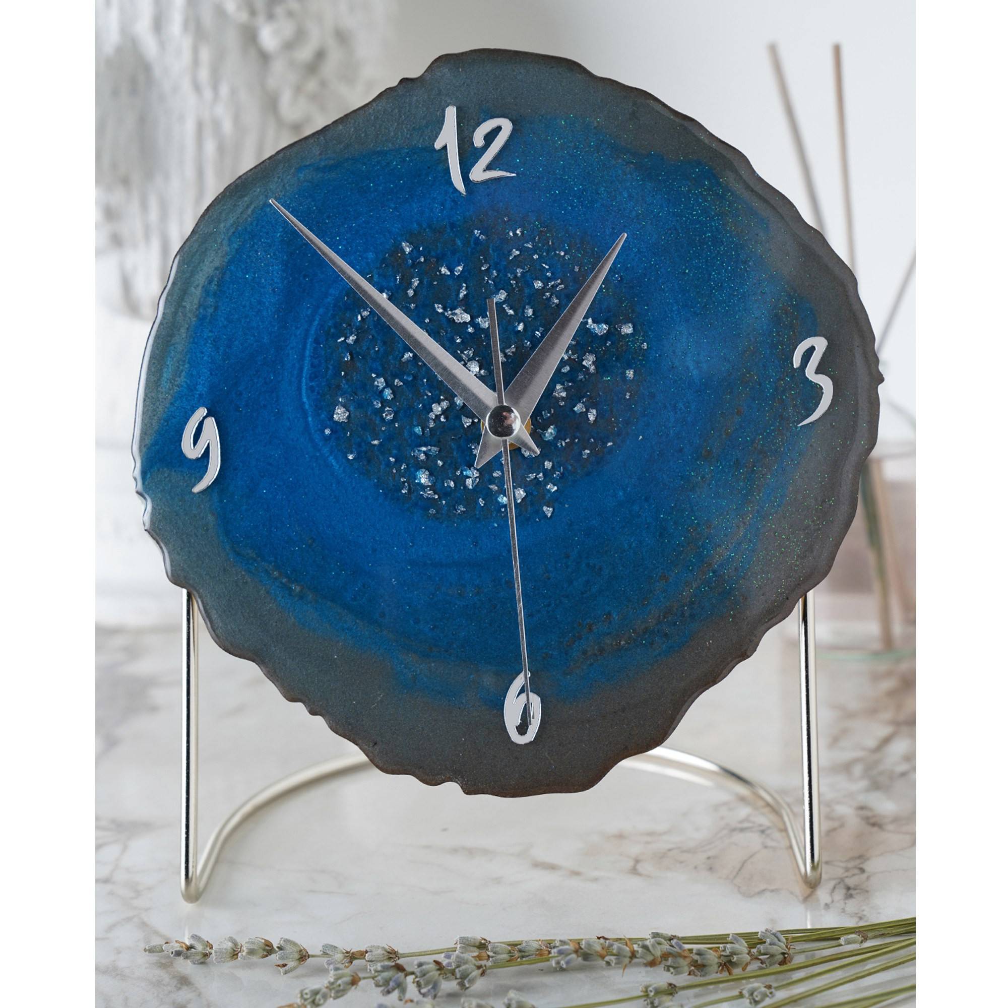 Orologio da tavolo design Galazi L18xH20cm Cromo e Blu