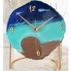 Reloj de sobremesa de diseño galazi L18xH20cm Dorado, azul claro y oscuro y marrón