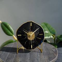 Horloge à poser design Galazi L18xH20cm Or et Noir