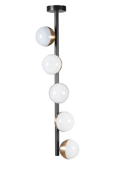 Suspension moderne verticale 5 globes LED Sylvia H90cm et Métal Noir et Or