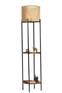 Lámpara de pie decorativa Sorine con estantes integrados H162cm Pantalla de caña beige, madera maciza oscura y metal negro